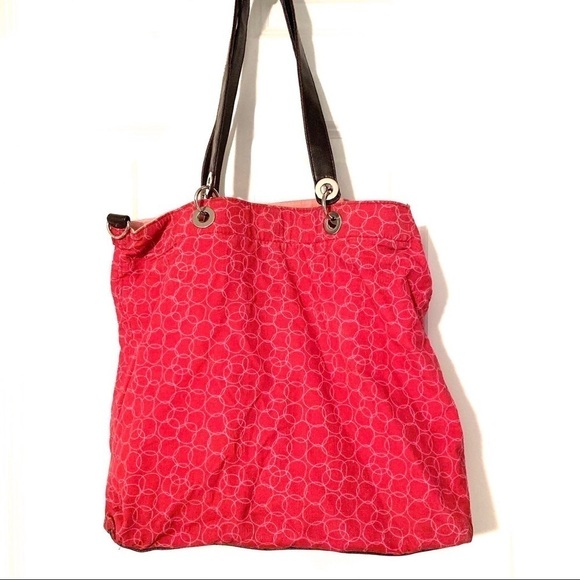 Corduroy Pink & Brown Reversible Shoulder Tote Bag Travel Purse 14 x 15 in - Picture 1 of 7